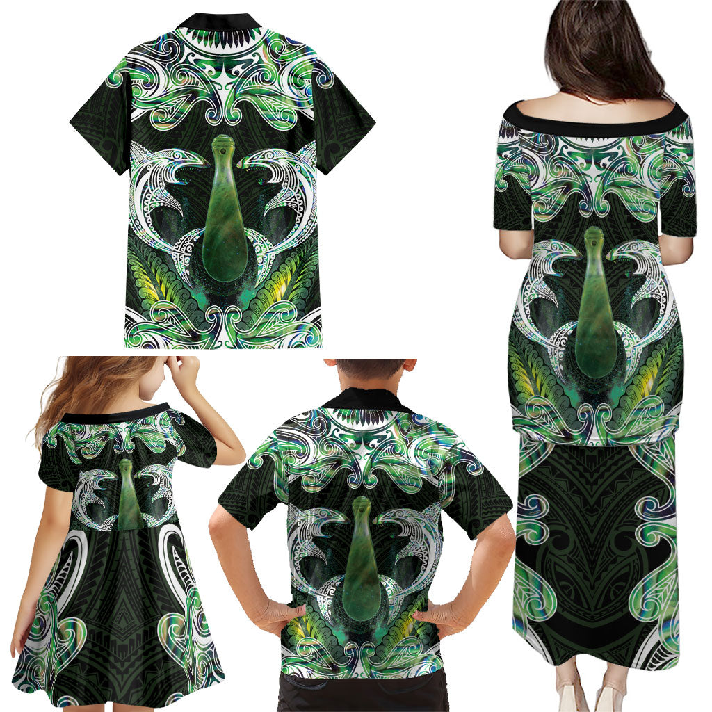 New Zealand Mere Pounamu Weapon Family Matching Puletasi and Hawaiian Shirt Aotearoa Mango Paua Shell Maori Pattern LT22 - Polynesian Pride