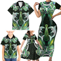 New Zealand Mere Pounamu Weapon Family Matching Short Sleeve Bodycon Dress and Hawaiian Shirt Aotearoa Mango Paua Shell Maori Pattern LT22 - Polynesian Pride