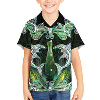 New Zealand Mere Pounamu Weapon Family Matching Short Sleeve Bodycon Dress and Hawaiian Shirt Aotearoa Mango Paua Shell Maori Pattern LT22 Son's Shirt Green - Polynesian Pride