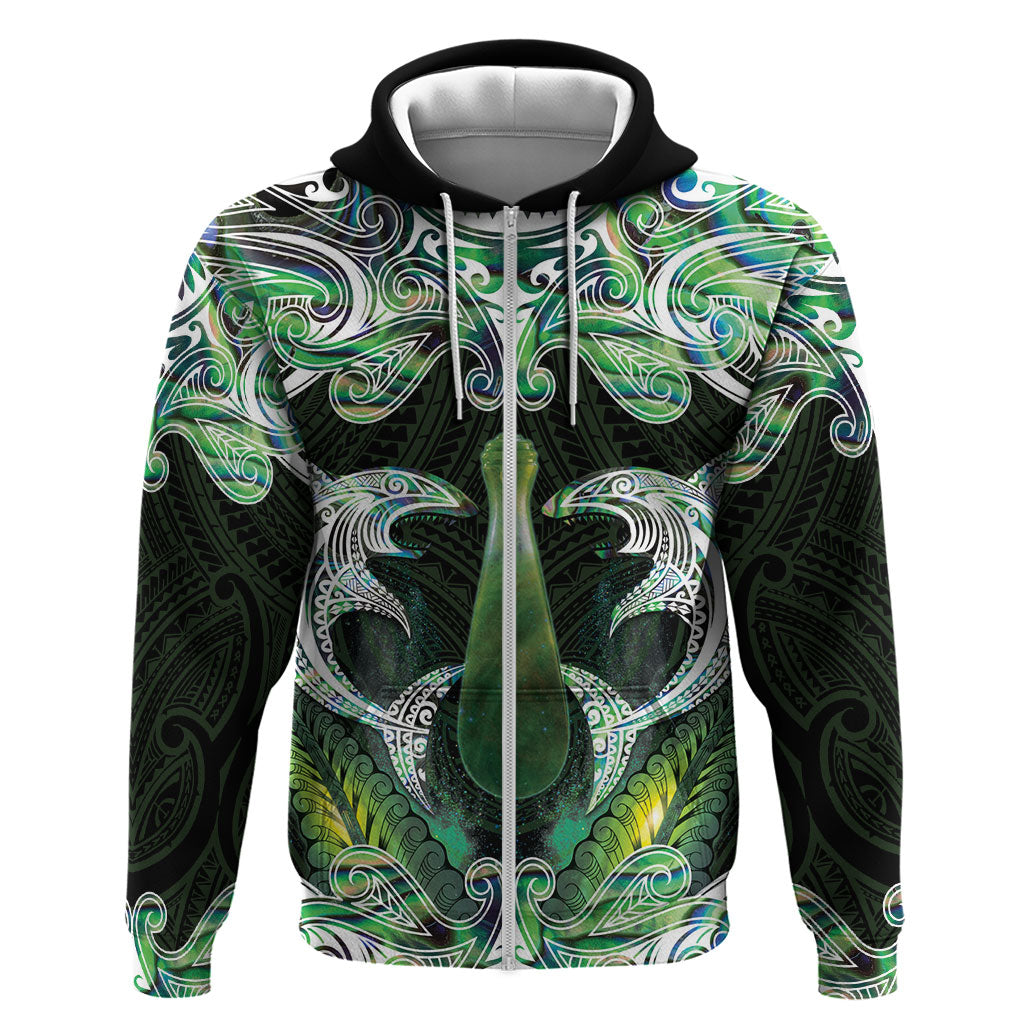 New Zealand Mere Pounamu Weapon Hoodie Aotearoa Mango Paua Shell Maori Pattern LT22 Zip Hoodie Green - Polynesian Pride