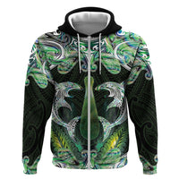 New Zealand Mere Pounamu Weapon Hoodie Aotearoa Mango Paua Shell Maori Pattern LT22 Zip Hoodie Green - Polynesian Pride