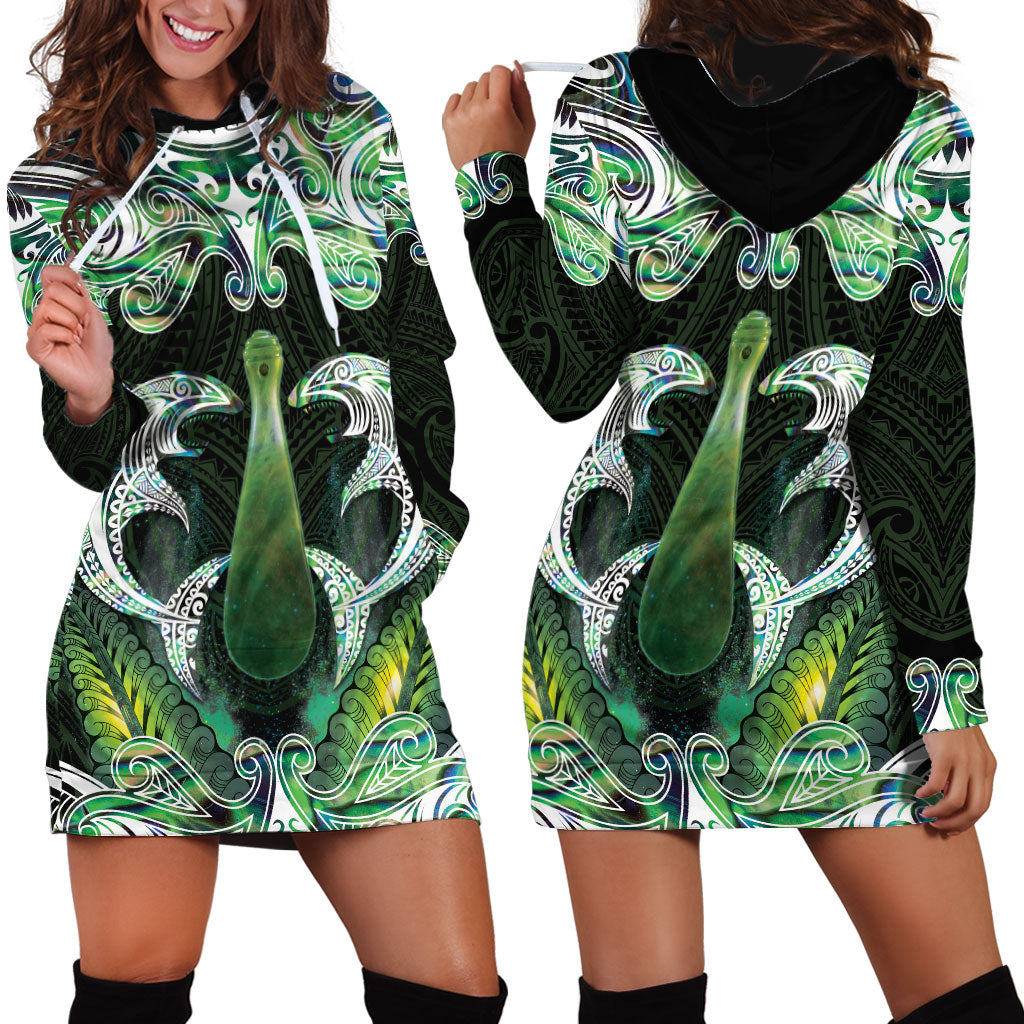 New Zealand Mere Pounamu Weapon Hoodie Dress Aotearoa Mango Paua Shell Maori Pattern LT22 - Polynesian Pride