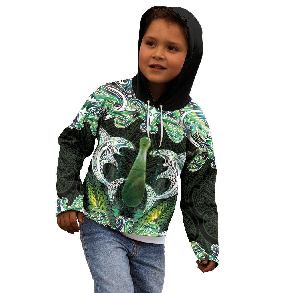New Zealand Mere Pounamu Weapon Kid Hoodie Aotearoa Mango Paua Shell Maori Pattern LT22 - Polynesian Pride