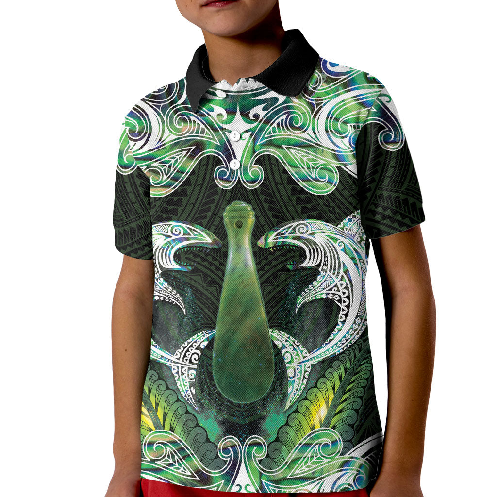 New Zealand Mere Pounamu Weapon Kid Polo Shirt Aotearoa Mango Paua Shell Maori Pattern LT22 Kid Green - Polynesian Pride