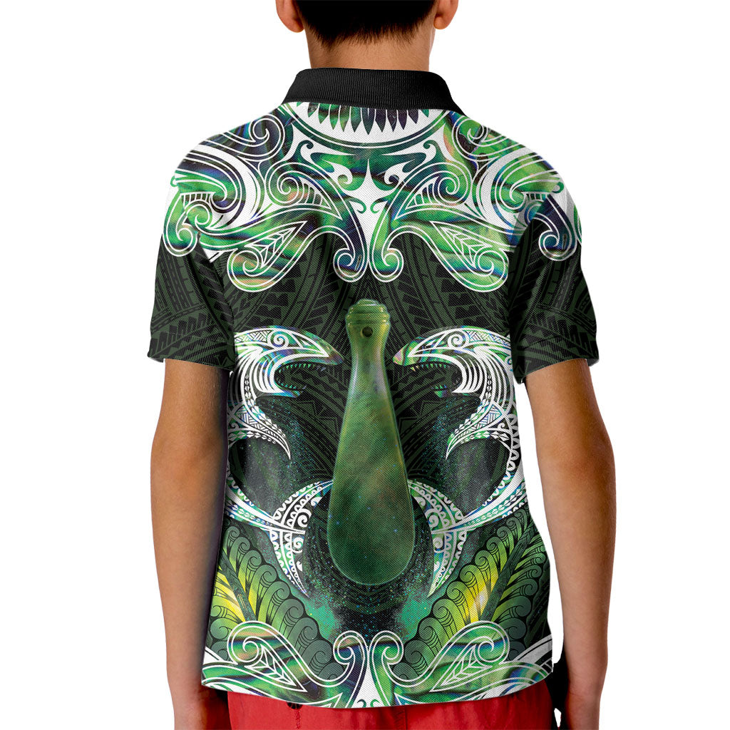 New Zealand Mere Pounamu Weapon Kid Polo Shirt Aotearoa Mango Paua Shell Maori Pattern LT22 - Polynesian Pride
