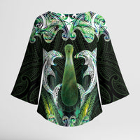 New Zealand Mere Pounamu Weapon Kimono Sleeve Blouse Aotearoa Mango Paua Shell Maori Pattern LT22 - Polynesian Pride