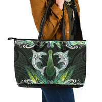 New Zealand Mere Pounamu Weapon Leather Tote Bag Aotearoa Mango Paua Shell Maori Pattern LT22 - Polynesian Pride