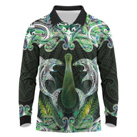 New Zealand Mere Pounamu Weapon Long Sleeve Polo Shirt Aotearoa Mango Paua Shell Maori Pattern LT22 Green - Polynesian Pride