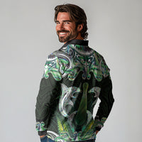 New Zealand Mere Pounamu Weapon Long Sleeve Polo Shirt Aotearoa Mango Paua Shell Maori Pattern LT22 - Polynesian Pride