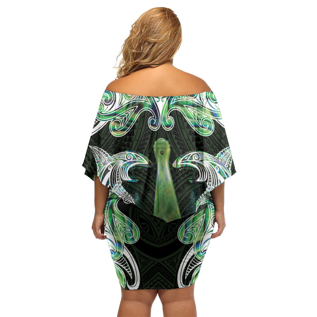 New Zealand Mere Pounamu Weapon Off Shoulder Short Dress Aotearoa Mango Paua Shell Maori Pattern LT22 - Polynesian Pride