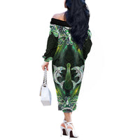New Zealand Mere Pounamu Weapon Off The Shoulder Long Sleeve Dress Aotearoa Mango Paua Shell Maori Pattern LT22 - Polynesian Pride