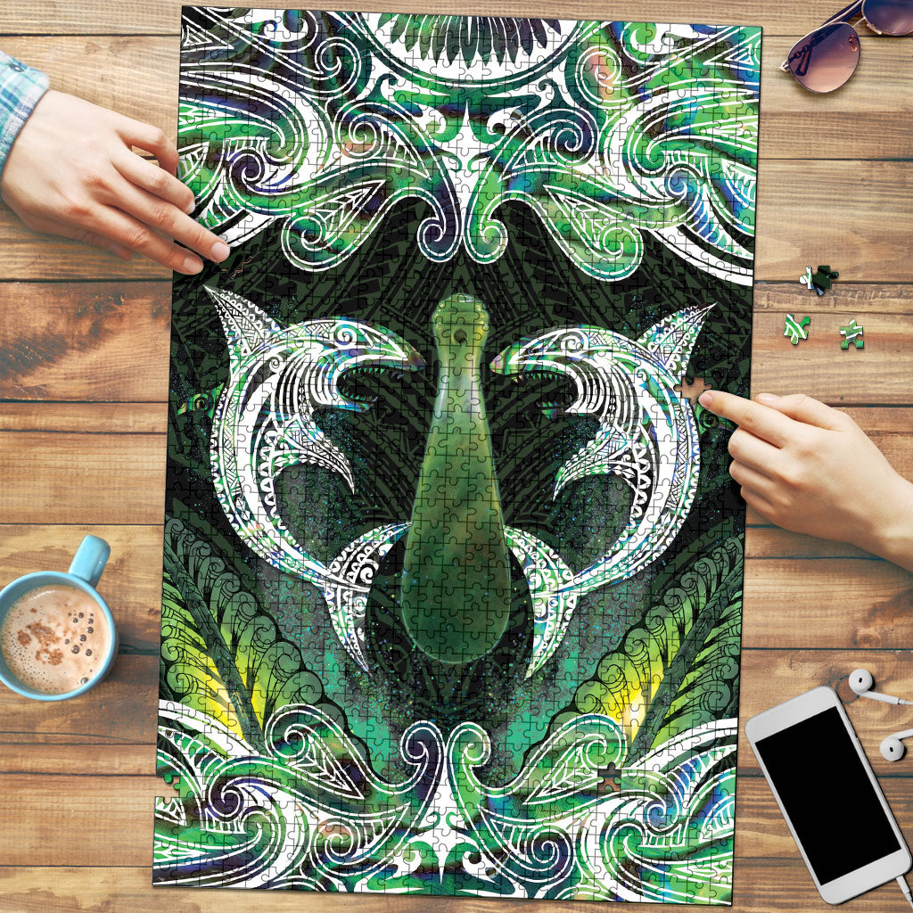 New Zealand Mere Pounamu Weapon Puzzle Aotearoa Mango Paua Shell Maori Pattern LT22 Green - Polynesian Pride