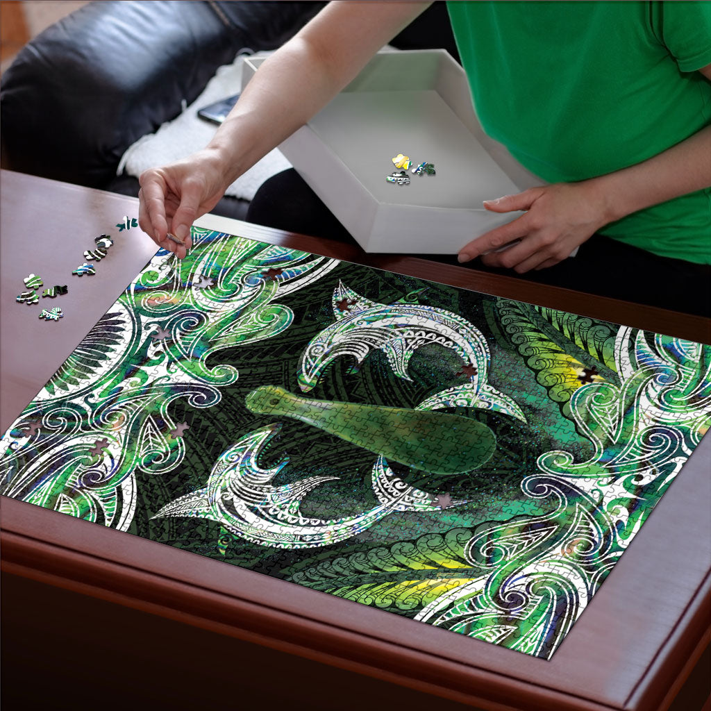 New Zealand Mere Pounamu Weapon Puzzle Aotearoa Mango Paua Shell Maori Pattern LT22 - Polynesian Pride