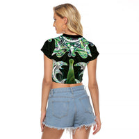 New Zealand Mere Pounamu Weapon Raglan Cropped T Shirt Aotearoa Mango Paua Shell Maori Pattern LT22 - Polynesian Pride
