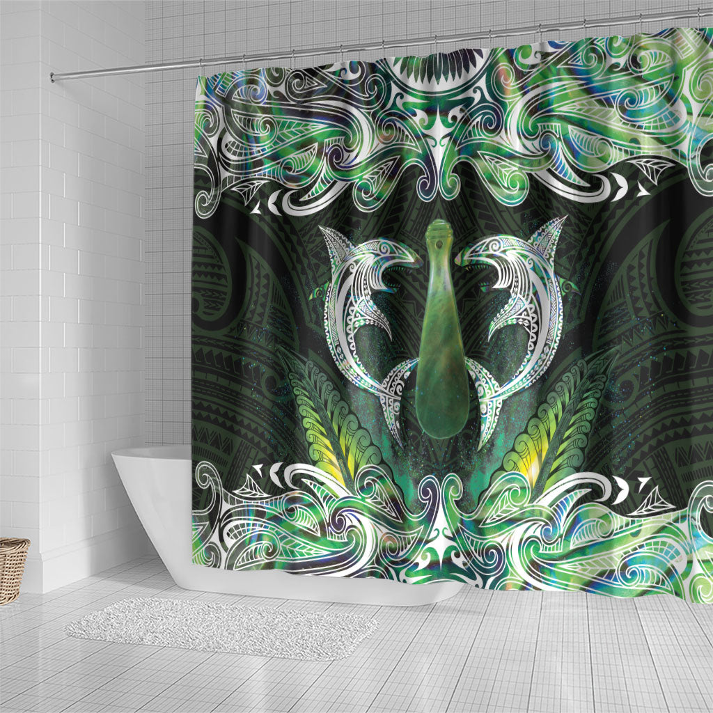 New Zealand Mere Pounamu Weapon Shower Curtain Aotearoa Mango Paua Shell Maori Pattern LT22 - Polynesian Pride