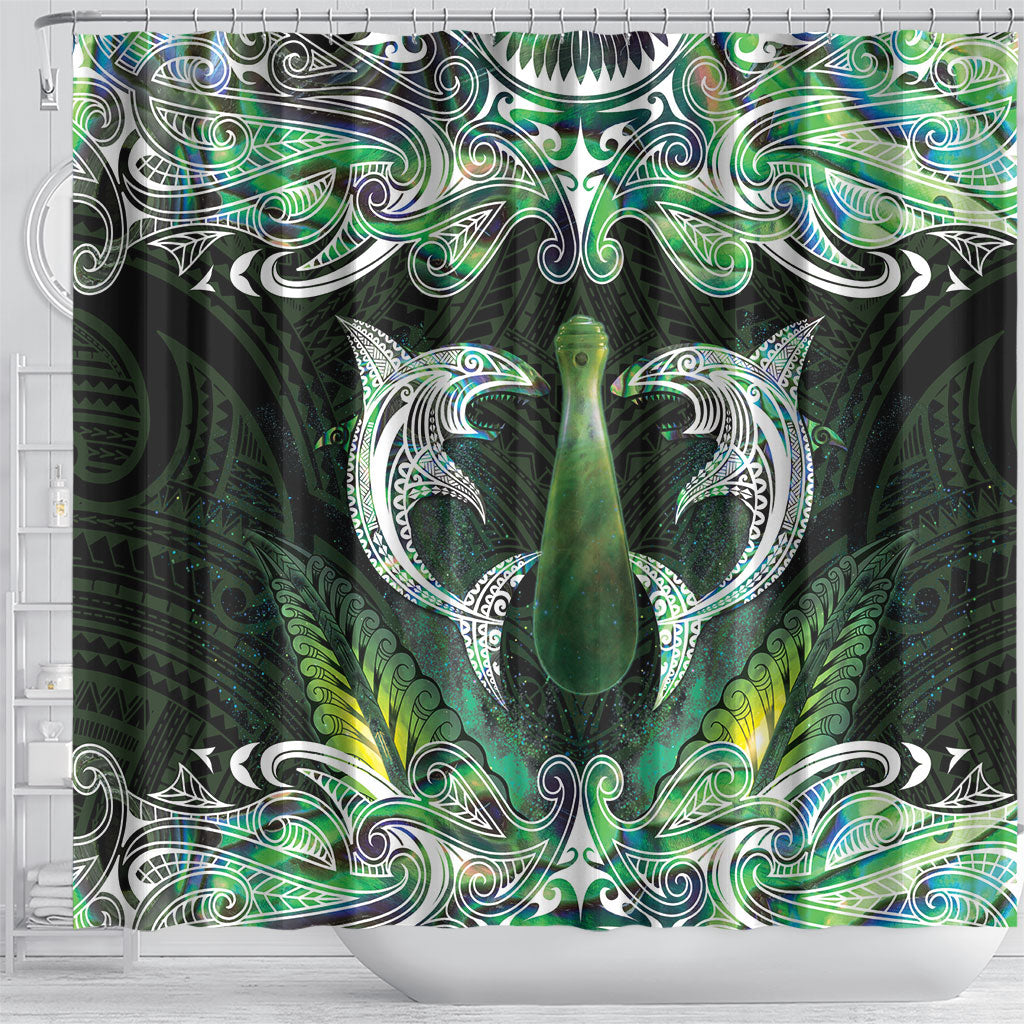 New Zealand Mere Pounamu Weapon Shower Curtain Aotearoa Mango Paua Shell Maori Pattern LT22 - Polynesian Pride