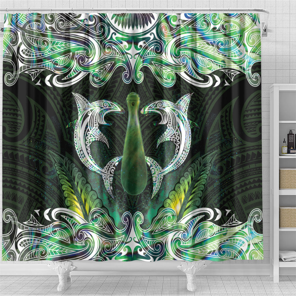 New Zealand Mere Pounamu Weapon Shower Curtain Aotearoa Mango Paua Shell Maori Pattern LT22 - Polynesian Pride
