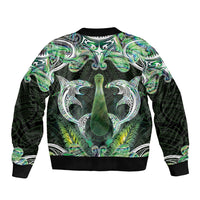 New Zealand Mere Pounamu Weapon Sleeve Zip Bomber Jacket Aotearoa Mango Paua Shell Maori Pattern LT22 - Polynesian Pride