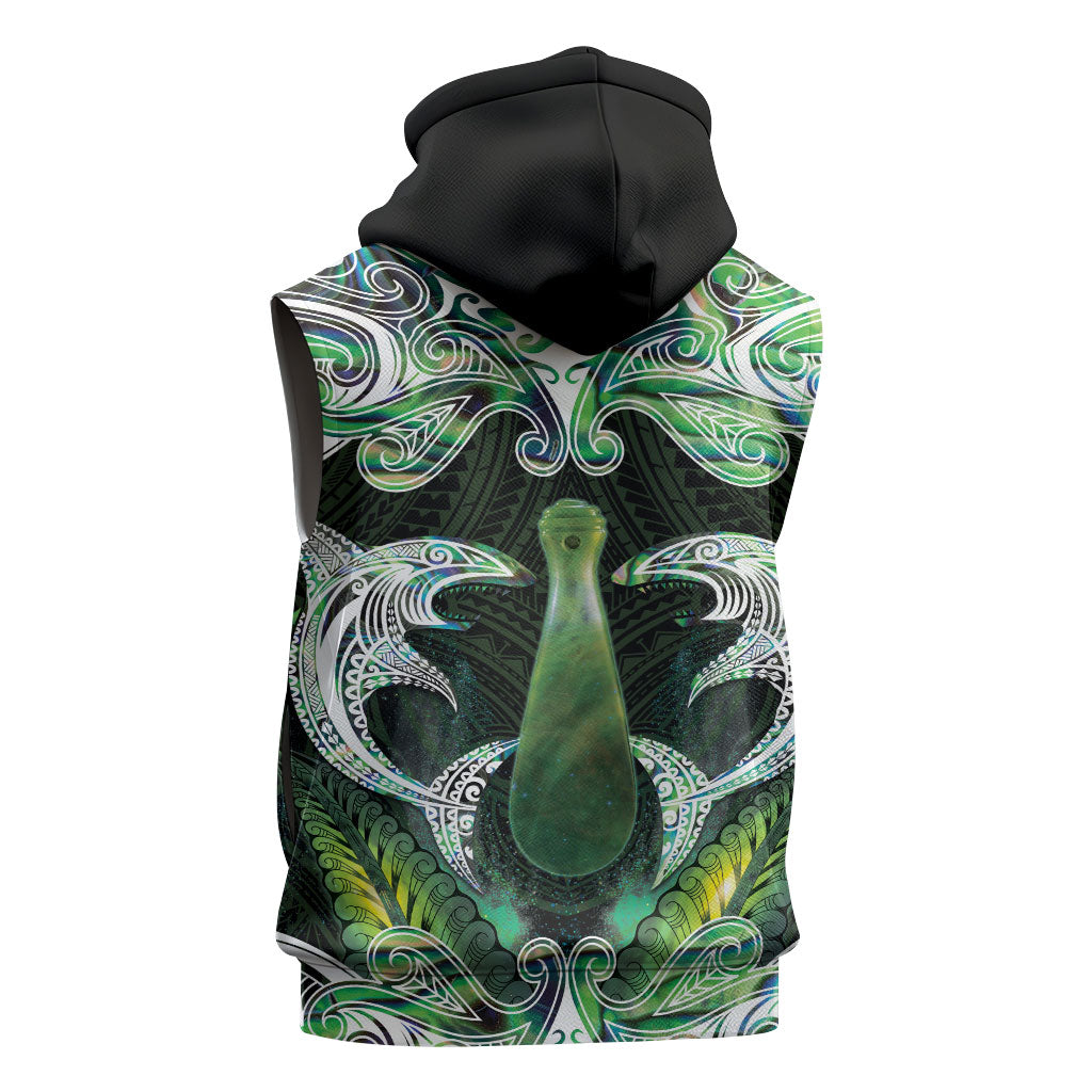 New Zealand Mere Pounamu Weapon Sleeveless Hoodie Aotearoa Mango Paua Shell Maori Pattern LT22 - Polynesian Pride