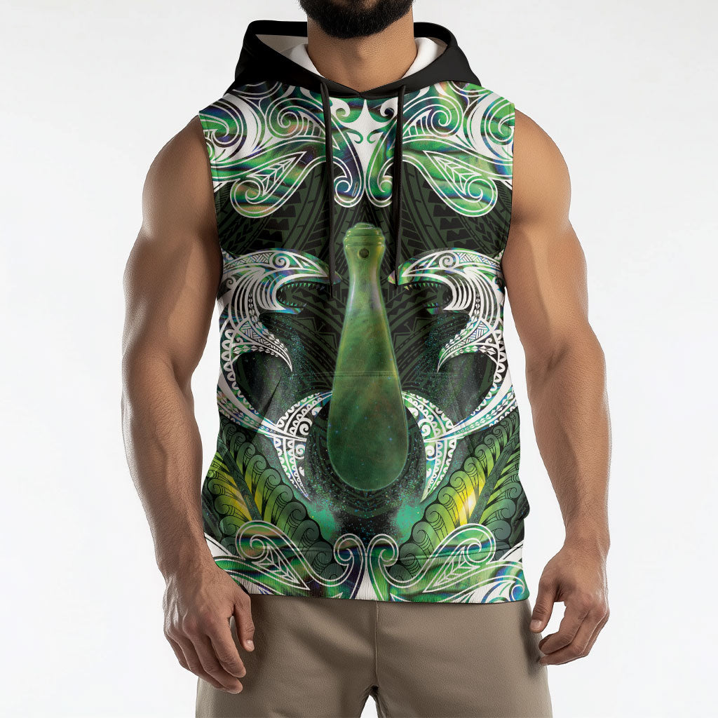 New Zealand Mere Pounamu Weapon Sleeveless Hoodie Aotearoa Mango Paua Shell Maori Pattern LT22 - Polynesian Pride
