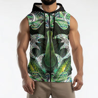 New Zealand Mere Pounamu Weapon Sleeveless Zip Hoodie Aotearoa Mango Paua Shell Maori Pattern LT22 - Polynesian Pride