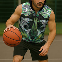 New Zealand Mere Pounamu Weapon Sleeveless Zip Hoodie Aotearoa Mango Paua Shell Maori Pattern LT22 - Polynesian Pride