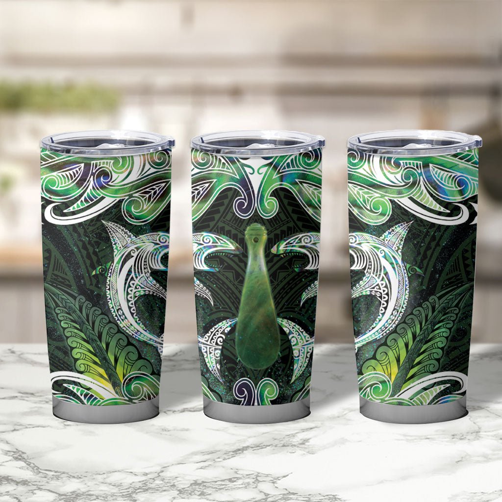 New Zealand Mere Pounamu Weapon Tumbler Cup Aotearoa Mango Paua Shell Maori Pattern LT22 - Polynesian Pride