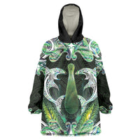 New Zealand Mere Pounamu Weapon Wearable Blanket Hoodie Aotearoa Mango Paua Shell Maori Pattern LT22 One Size Green - Polynesian Pride