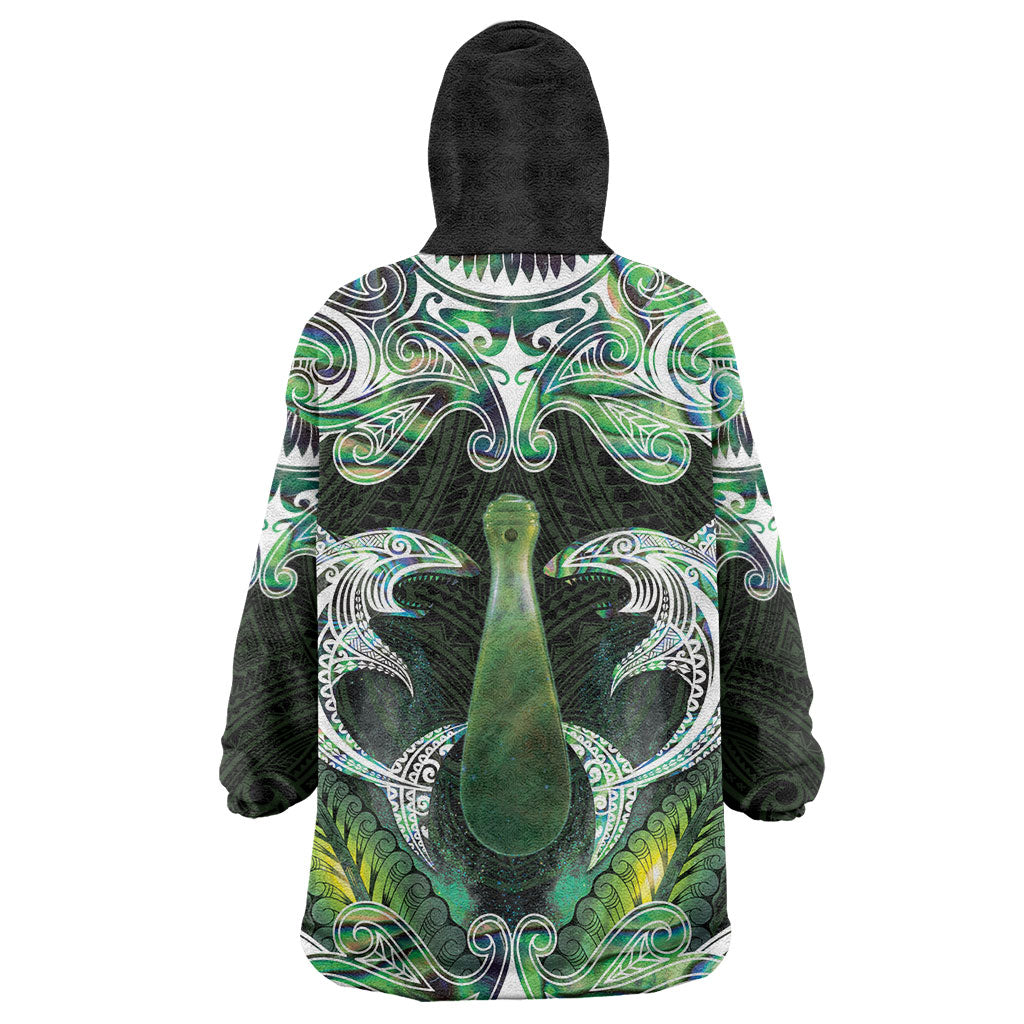 New Zealand Mere Pounamu Weapon Wearable Blanket Hoodie Aotearoa Mango Paua Shell Maori Pattern LT22 - Polynesian Pride