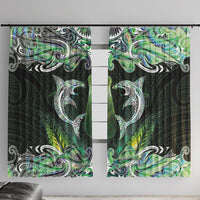 New Zealand Mere Pounamu Weapon Window Curtain Aotearoa Mango Paua Shell Maori Pattern LT22 With Hooks Green - Polynesian Pride
