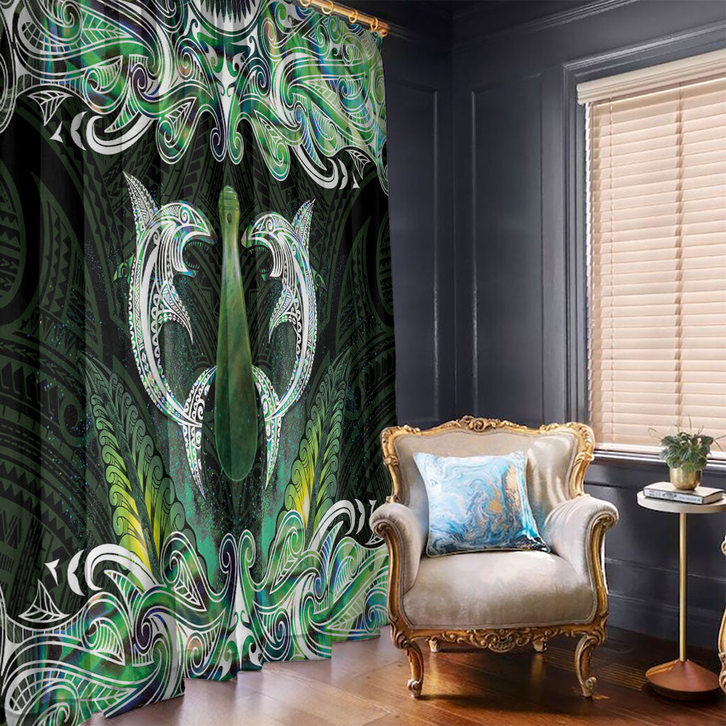New Zealand Mere Pounamu Weapon Window Curtain Aotearoa Mango Paua Shell Maori Pattern LT22 - Polynesian Pride