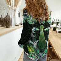 New Zealand Mere Pounamu Weapon Women Casual Shirt Aotearoa Mango Paua Shell Maori Pattern LT22 - Polynesian Pride