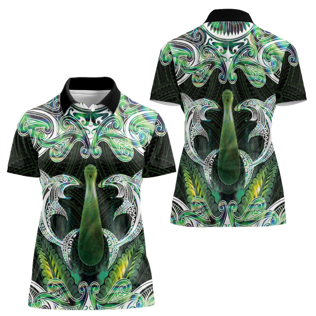 New Zealand Mere Pounamu Weapon Women Polo Shirt Aotearoa Mango Paua Shell Maori Pattern LT22 - Polynesian Pride