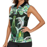 New Zealand Mere Pounamu Weapon Women Sleeveless Polo Shirt Aotearoa Mango Paua Shell Maori Pattern LT22 - Polynesian Pride
