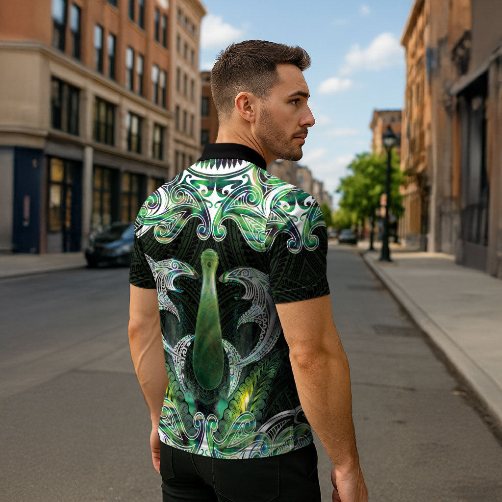 New Zealand Mere Pounamu Weapon Zipper Polo Shirt Aotearoa Mango Paua Shell Maori Pattern LT22 - Polynesian Pride