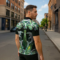 New Zealand Mere Pounamu Weapon Zipper Polo Shirt Aotearoa Mango Paua Shell Maori Pattern LT22 - Polynesian Pride