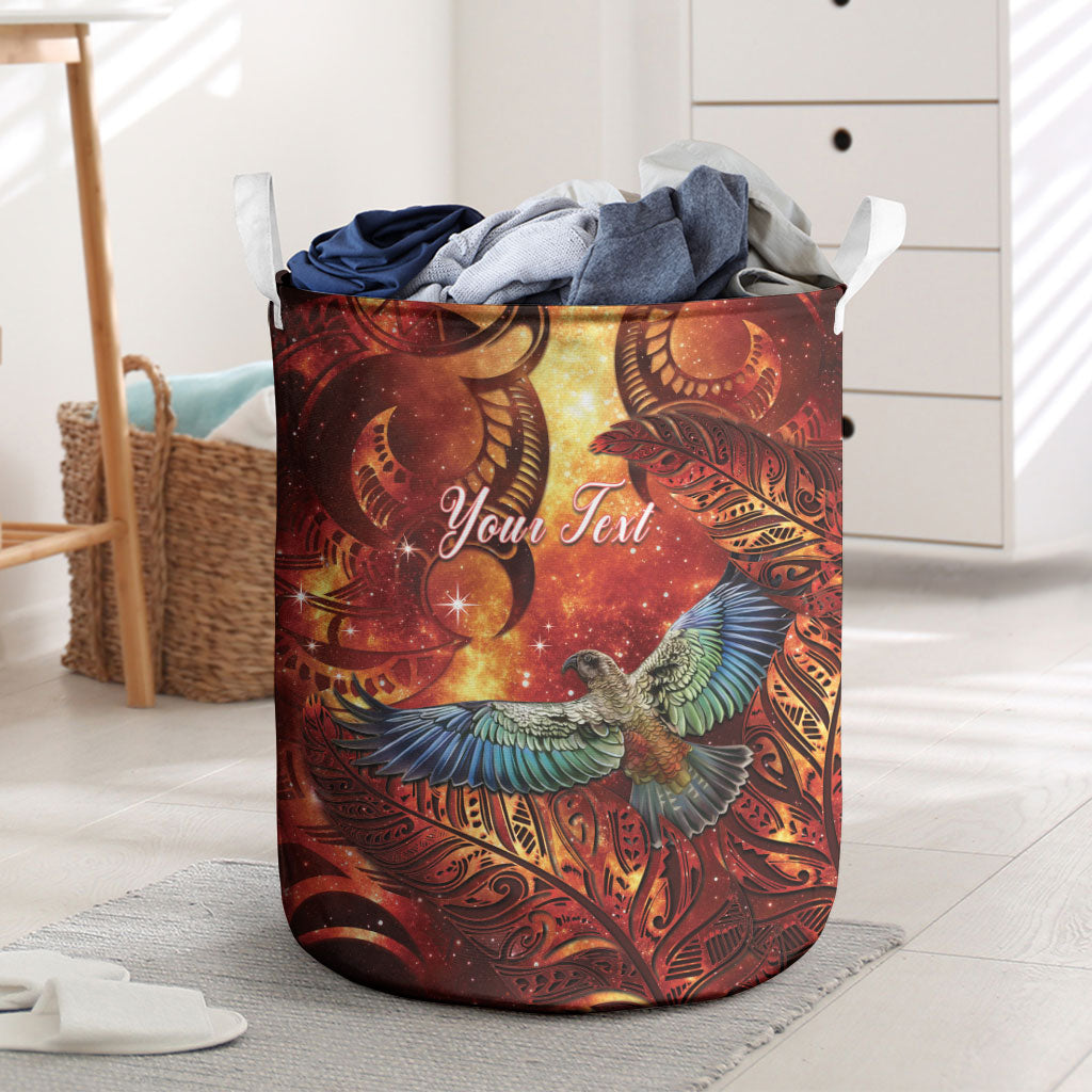 New Zealand Kea Bird Matariki Personalised Laundry Basket Silver Fern Maori Pattern