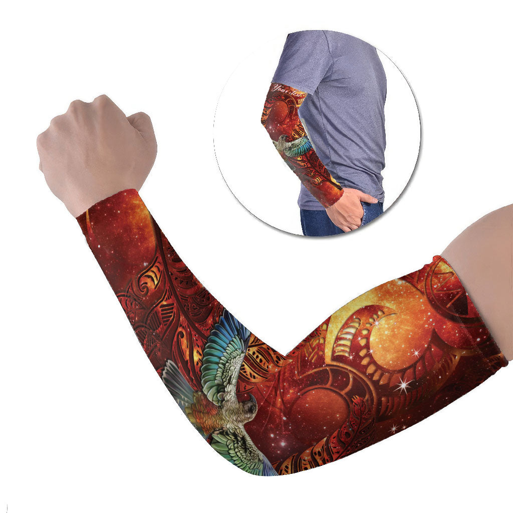 New Zealand Kea Bird Matariki Personalised Arm Sleeves Silver Fern Maori Pattern