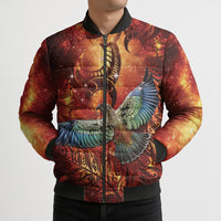 New Zealand Kea Bird Matariki Personalised Bomber Puffer Jacket Silver Fern Maori Pattern