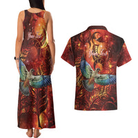 New Zealand Kea Bird Matariki Personalised Couples Matching Tank Maxi Dress and Hawaiian Shirt Silver Fern Maori Pattern