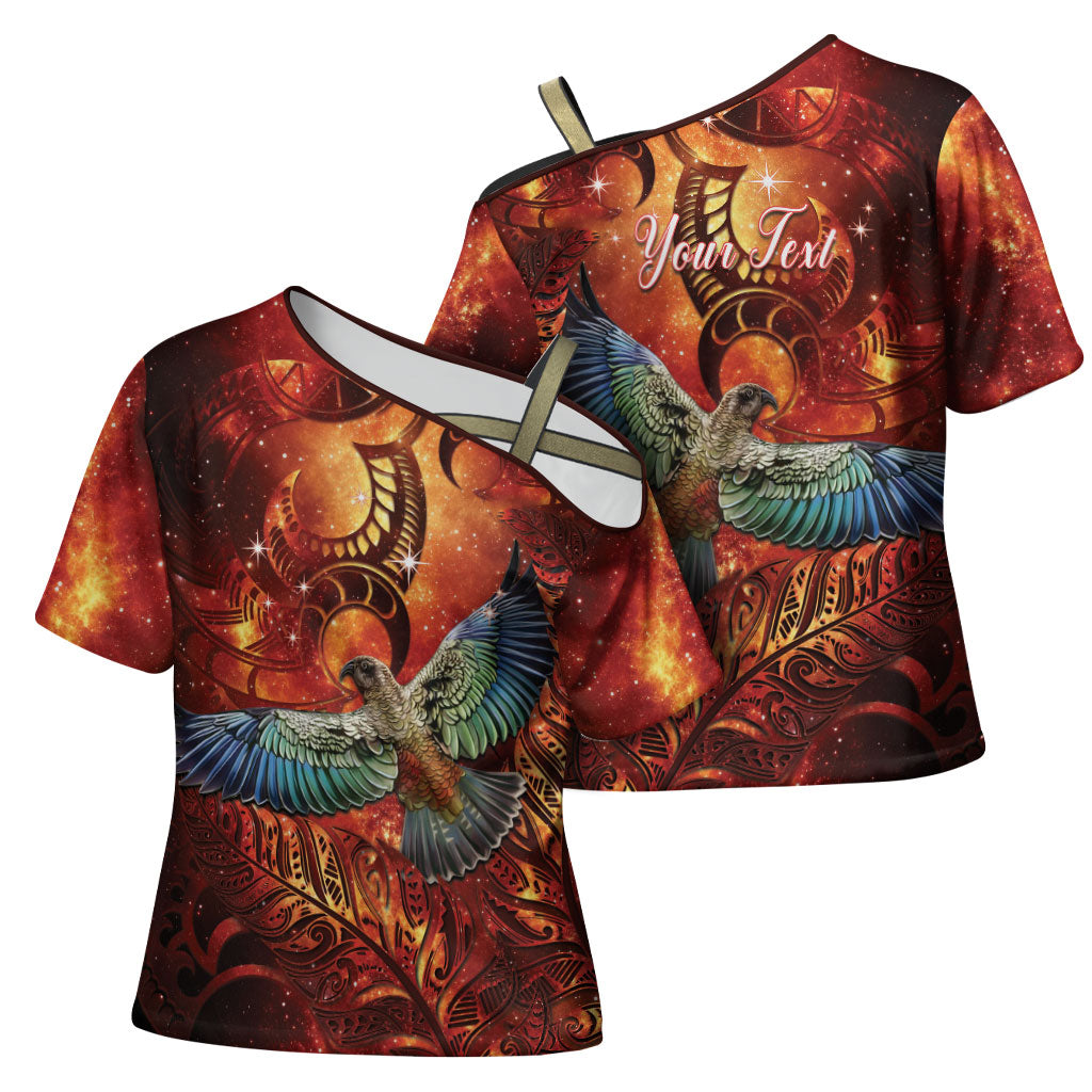 New Zealand Kea Bird Matariki Personalised Cross Shoulder Shirt Silver Fern Maori Pattern