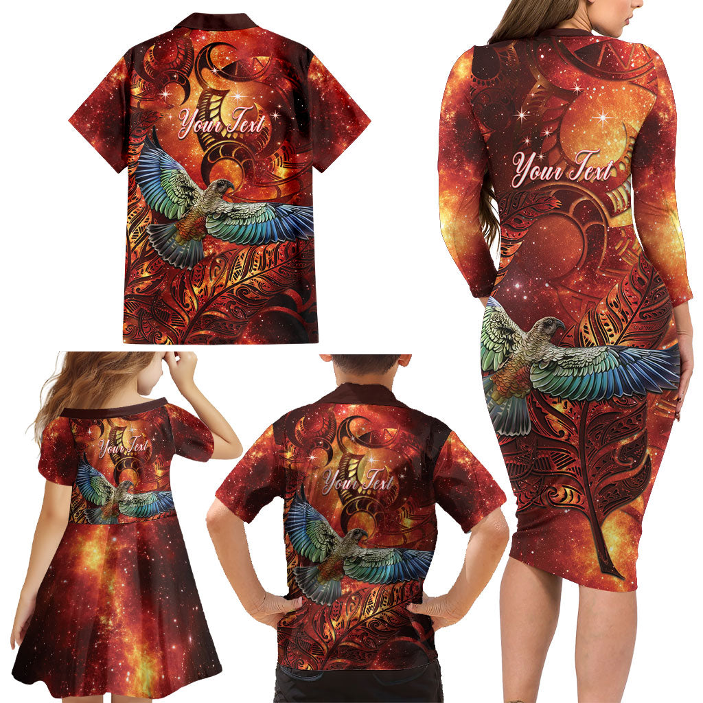 New Zealand Kea Bird Matariki Personalised Family Matching Long Sleeve Bodycon Dress and Hawaiian Shirt Silver Fern Maori Pattern LT22 - Polynesian Pride