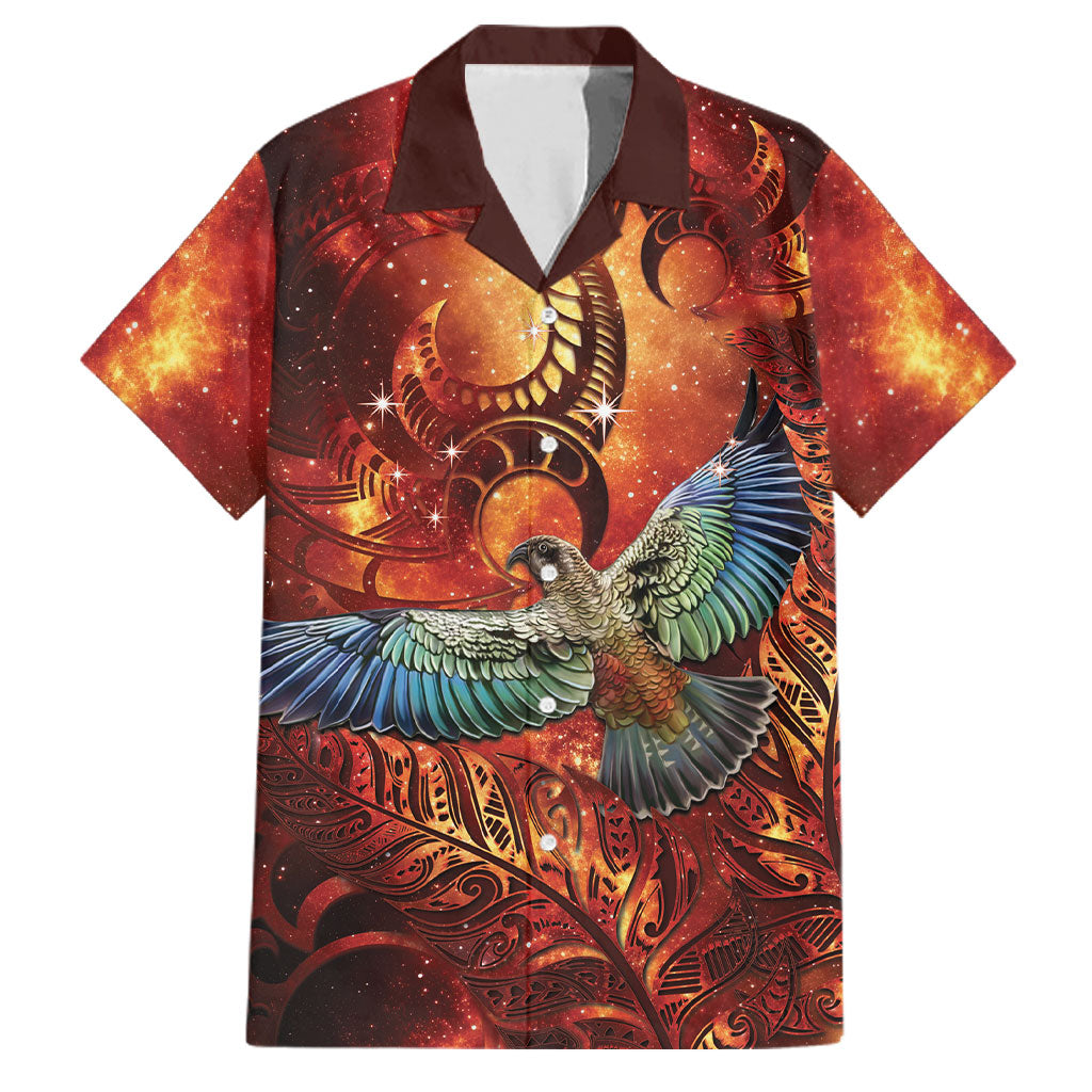 New Zealand Kea Bird Matariki Personalised Family Matching Off The Shoulder Long Sleeve Dress and Hawaiian Shirt Silver Fern Maori Pattern LT22 Dad's Shirt - Short Sleeve Orange - Polynesian Pride