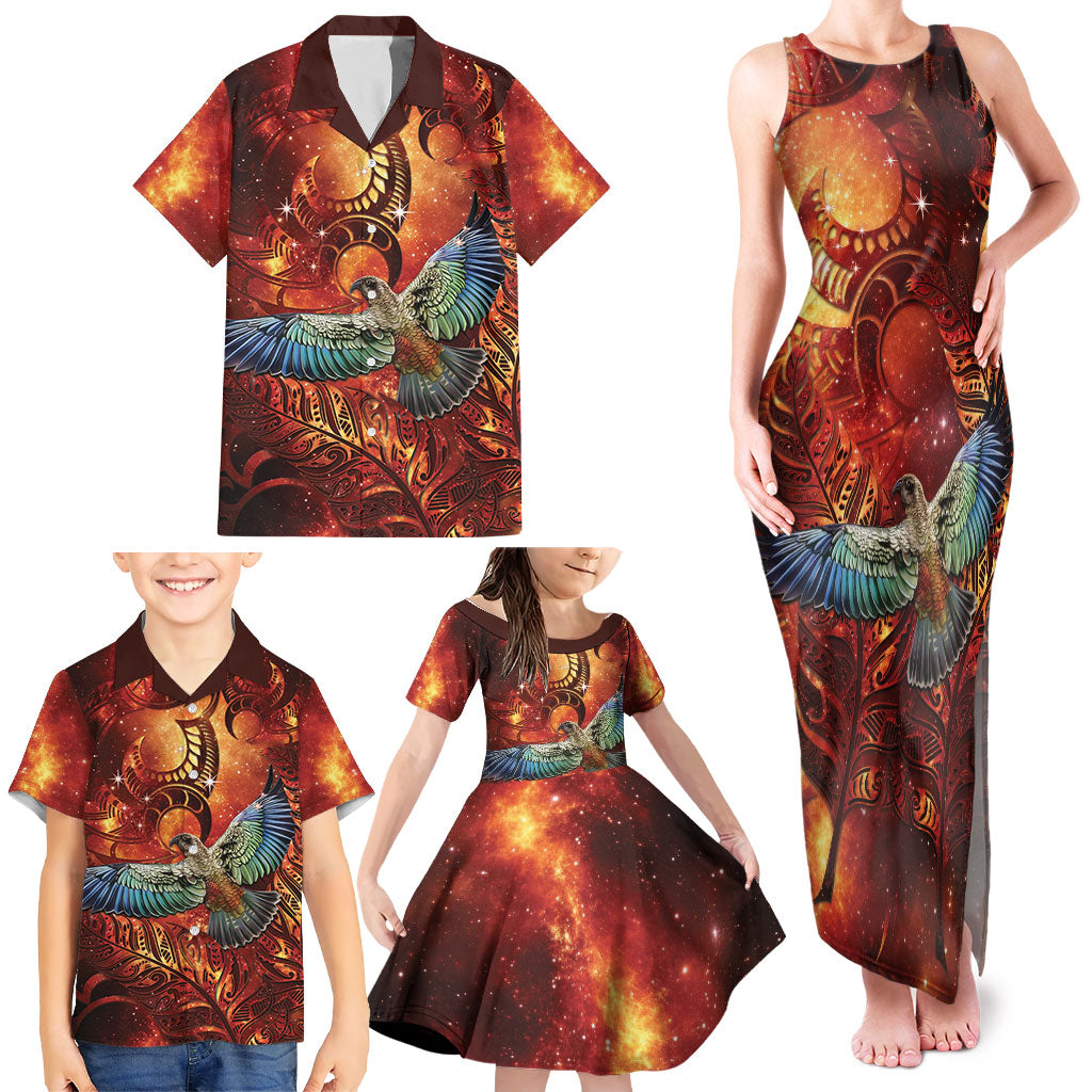 New Zealand Kea Bird Matariki Personalised Family Matching Tank Maxi Dress and Hawaiian Shirt Silver Fern Maori Pattern LT22 - Polynesian Pride