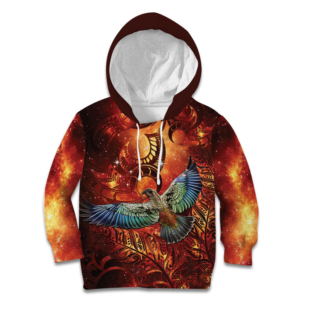 New Zealand Kea Bird Matariki Personalised Kid Hoodie Silver Fern Maori Pattern