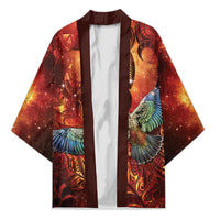 New Zealand Kea Bird Matariki Personalised Kimono Silver Fern Maori Pattern LT22 Unisex Orange - Polynesian Pride