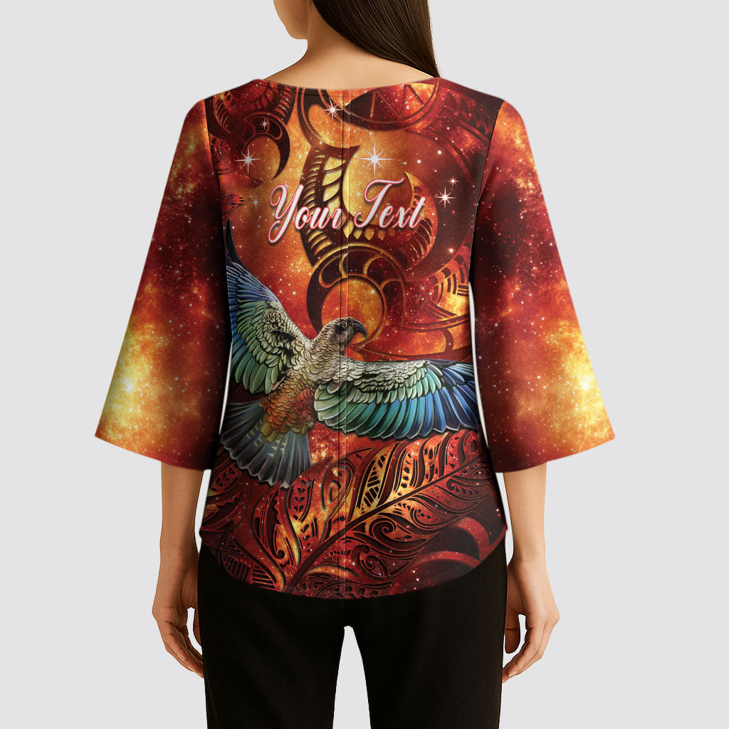 New Zealand Kea Bird Matariki Personalised Kimono Sleeve Blouse Silver Fern Maori Pattern