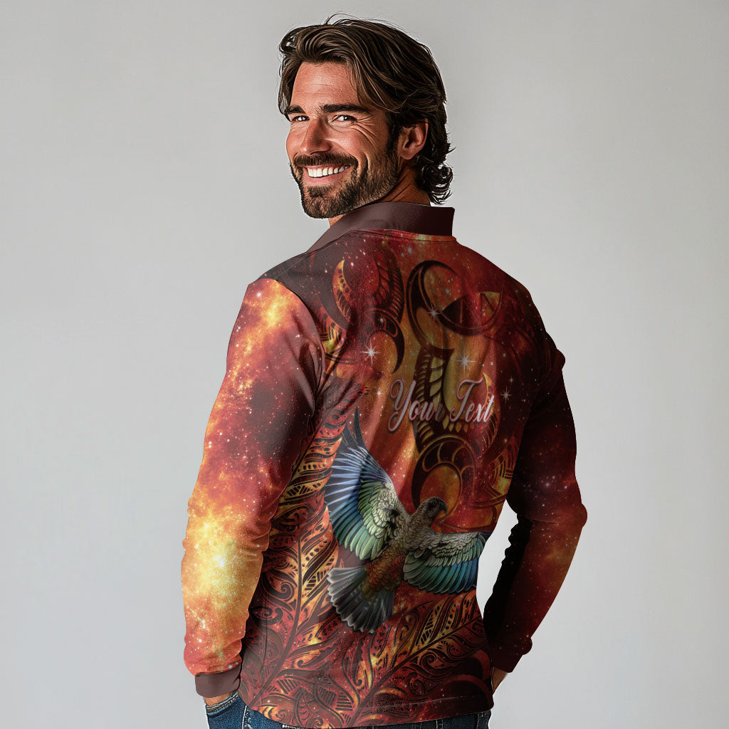 New Zealand Kea Bird Matariki Personalised Long Sleeve Polo Shirt Silver Fern Maori Pattern LT22 - Polynesian Pride