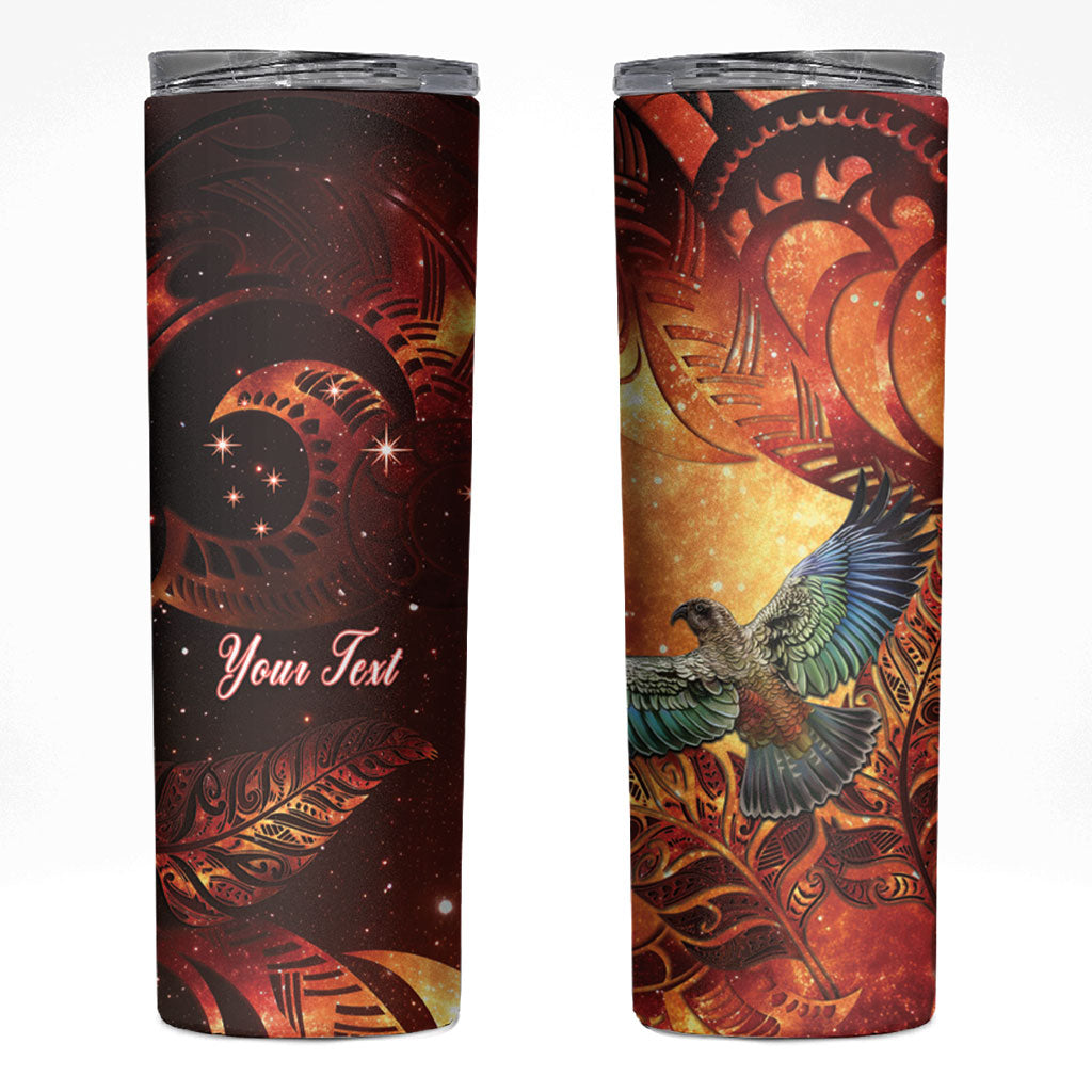 New Zealand Kea Bird Matariki Personalised Skinny Tumbler Silver Fern Maori Pattern