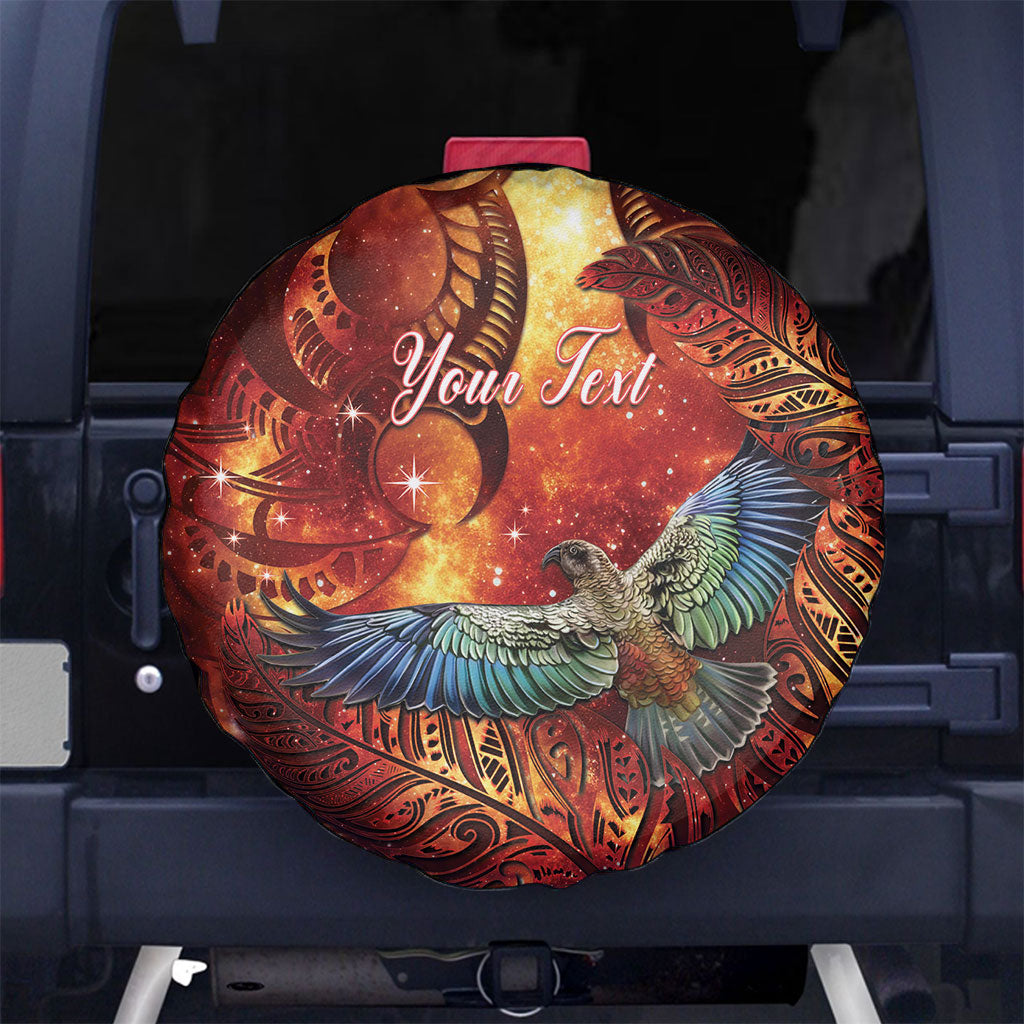 New Zealand Kea Bird Matariki Personalised Spare Tire Cover Silver Fern Maori Pattern